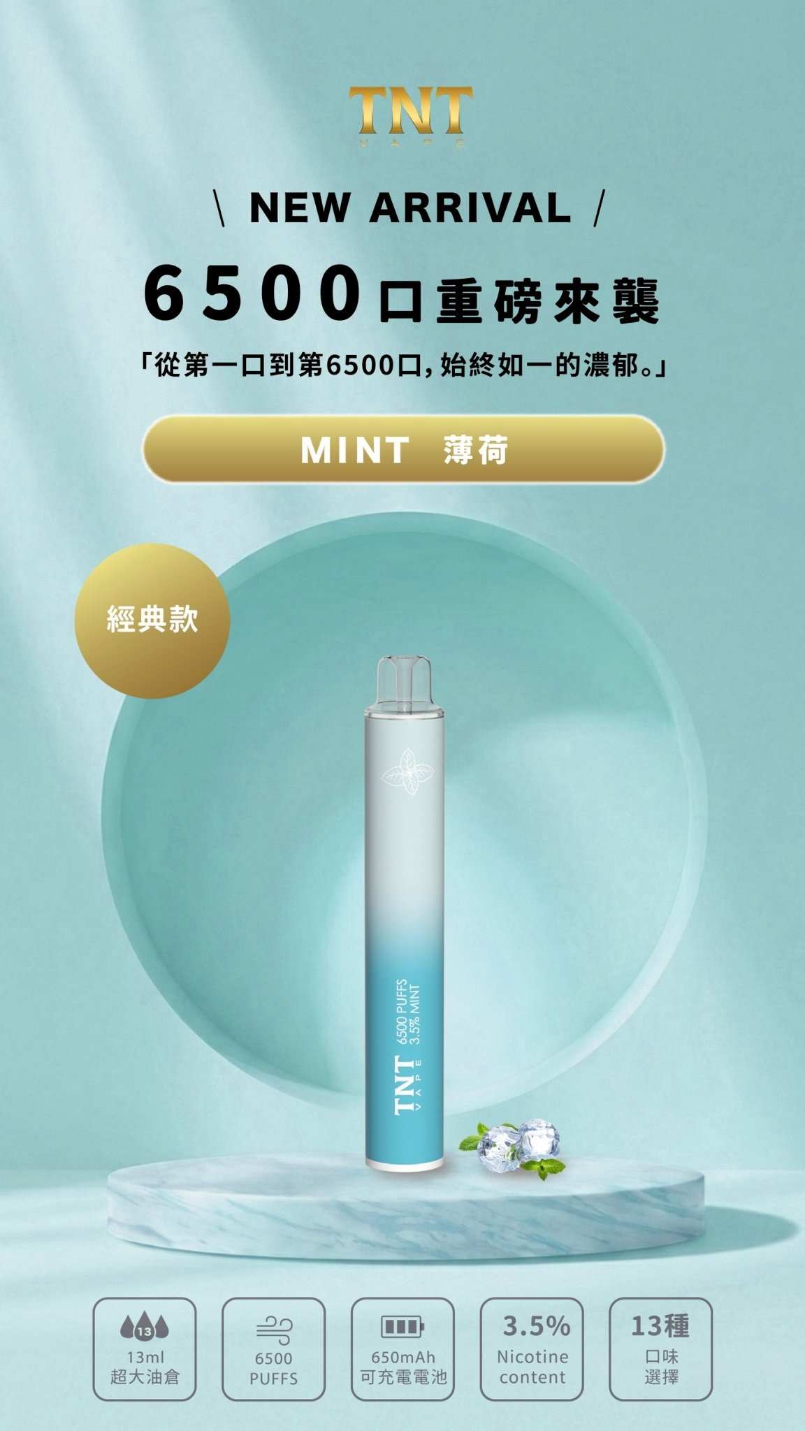 TNT 6500口拋棄式電子煙-薄荷