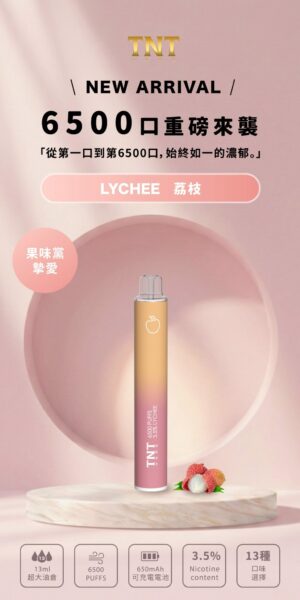 TNT 6500口拋棄式電子煙-荔枝
